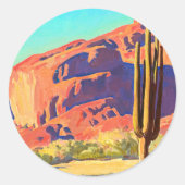 Sticker Rond Red Rocks and Cactus, 1945, par Maynard Dixon (Devant)