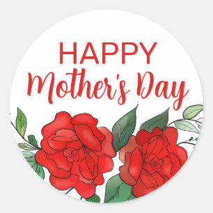 Sticker Rond Red Roses Floral Bonne fête des mères