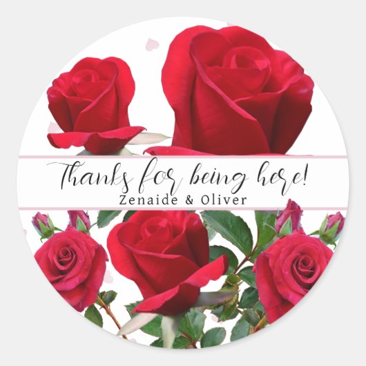 Sticker Rond Red Roses Mariage Merci clients Favoriser les auto (Devant)
