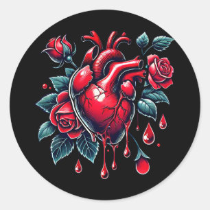 Sticker Rond Red Roses Saignant Coeur coeur briser goh Art