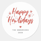 Sticker Rond Red Script Happy Howlidays Pet Christmas (Devant)