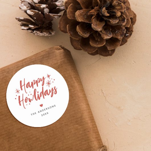 Sticker Rond Red Script Happy Howlidays Pet Christmas