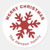 Sticker Rond Red Simple Snowflake Joyeux Noël Famille (Devant)