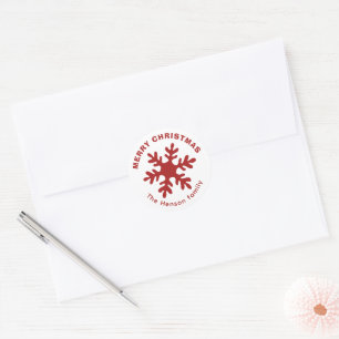 Sticker Rond Red Simple Snowflake Joyeux Noël Famille