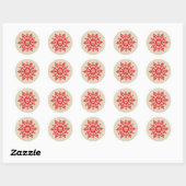 Sticker Rond Red Snowflake Heart Scandinave Noël Design (Feuille)
