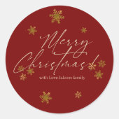 Sticker Rond Red Snowflakes Merry Christmas (Devant)