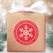 Sticker Rond Red Special Delivery from Santa to Name Snowflake