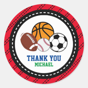 Sticker Rond Red Sport All Star Party Merci Favor Tag