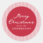 Sticker Rond Red Stripes moderne Joyeux Noël (Devant)