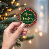 Sticker Rond Red Tartan Plaid Gold Script Joyeux Noël