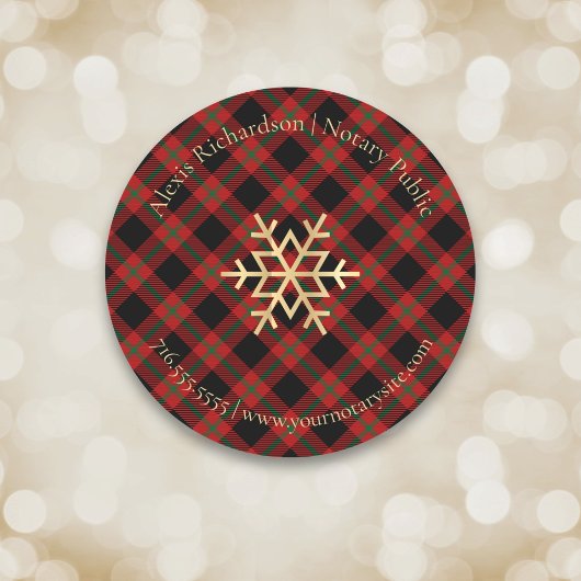 Sticker Rond Red Tartan Snowflake Noël