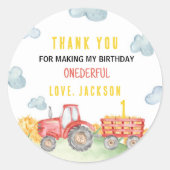 Sticker Rond Red Tractor Farm Anniversaire Fête Favoriser les É (Devant)