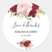 Sticker Rond Red Tropical and Romantic Love & Merci Mariage (Devant)