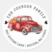 Sticker Rond Red Truck Citrouilles Adresse de retour (Devant)