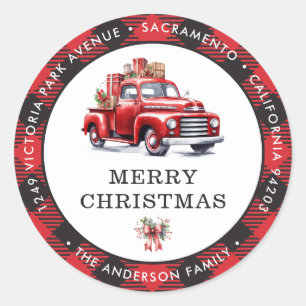 Sticker Rond Red Truck Joyer Noël Plaid Adresse de retour