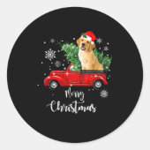 Sticker Rond Red Truck Merry Christmas Tree Golden Retriever Ch (Devant)