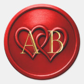 Sticker Rond Red Two Hearts Intertwined Monogram Wedding (Devant)