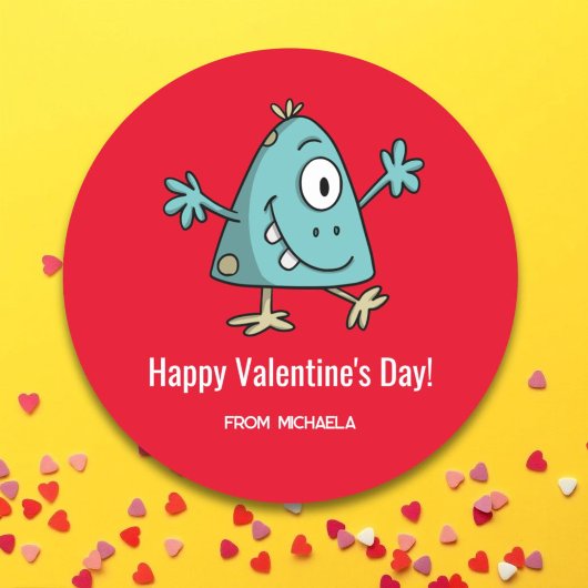 Sticker Rond Red Valentine's Day Alien Monster School