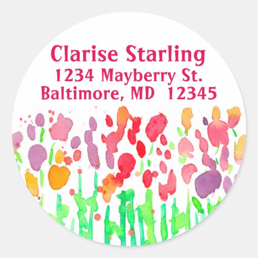 Sticker Rond Red Watercolor Fleurs sauvages Adresse de retour (Devant)