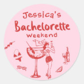 Sticker Rond Red Whimsical Cocktail Bachelorette Beach Week-end (Devant)
