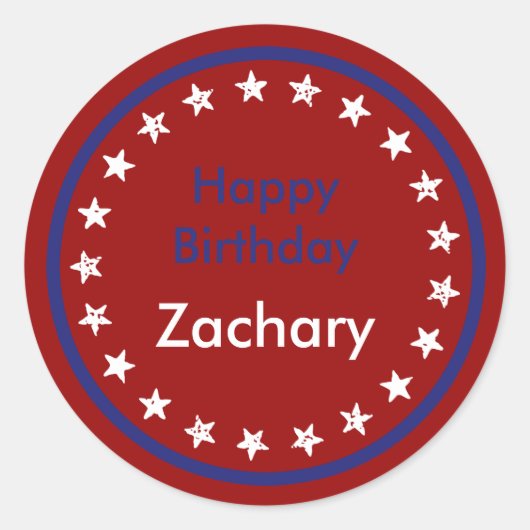 Sticker Rond Red White and Blue Stars Joyeux anniversaire (Devant)