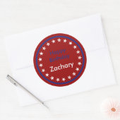 Sticker Rond Red White and Blue Stars Joyeux anniversaire (Enveloppe)