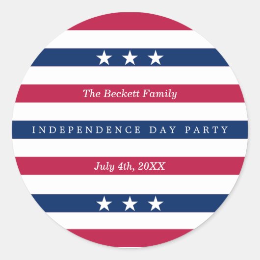 Sticker Rond Red, White & Blue Stripes 4 juillet (Devant)