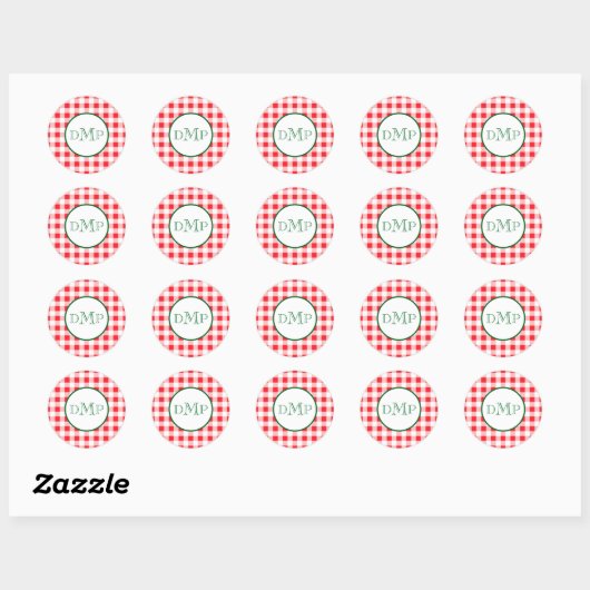 Sticker Rond Red White Check MONOGRAM (Feuille)