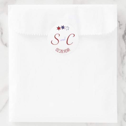 Sticker Rond Red White et Blue Stars Première initiale (Sac)