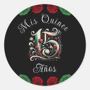 Sticker Rond Red White Green Mis Quince Anos 15 Quinceañera