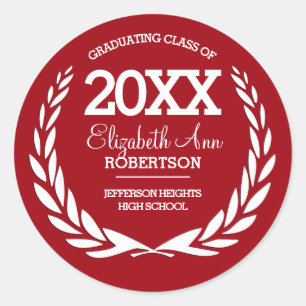 Sticker Rond Red White Laurel Wreath Graduation