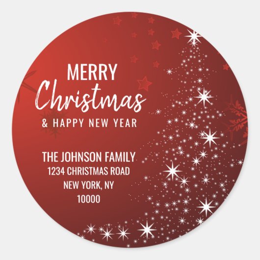 Sticker Rond RED White MERRY CHRISTMAS Tree Adresse de retour (Devant)