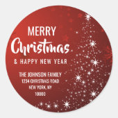 Sticker Rond RED White MERRY CHRISTMAS Tree Adresse de retour (Devant)