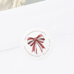 Sticker Rond Red White Parties scintillant Coquette Bow Nom de 