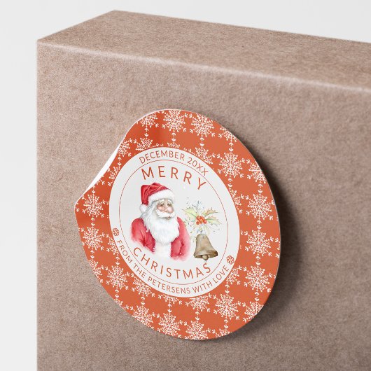 Sticker Rond Red White Snowflakes Joyeux Noël Père Noël