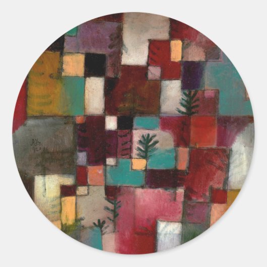 Sticker Rond Redgreen et rythmes violet-jaune, Paul Klee Art (Devant)