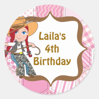Sticker Rond Redhead Cowgirl fête d'anniversaire Favoriser les