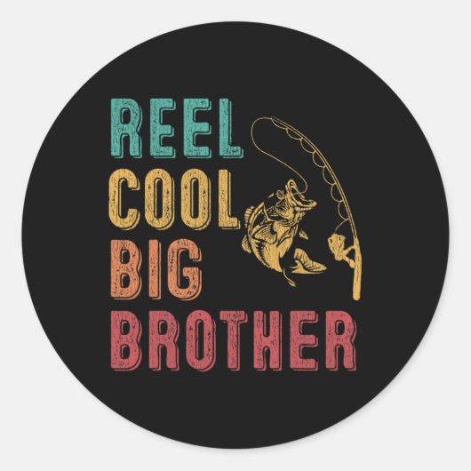 Sticker Rond Reel Cool Big Brother Funny Matching Famille Pêche (Devant)
