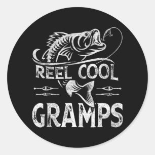 Sticker Rond Reel Cool Gramps Fête des pères de pêche Pêcheur