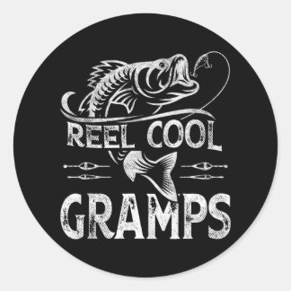 Sticker Rond Reel Cool Gramps Fête des pères de pêche Pêcheur