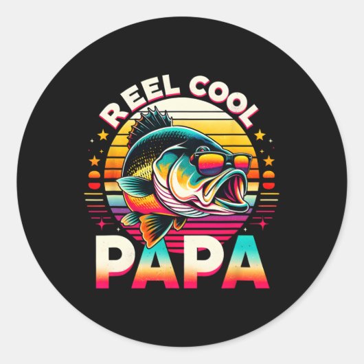 Sticker Rond Reel Cool Papa Fisherman Fishing Dad Papa Father's (Devant)