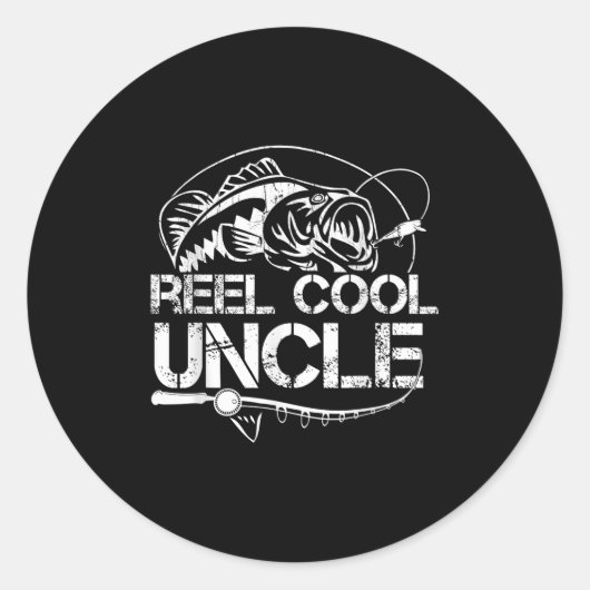 Sticker Rond Reel Cool Uncle Fishing Daddy Fathers Day Dad For  (Devant)