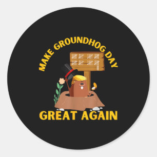Sticker Rond Refaire la Journée du Blaireau Américaine avec Hum