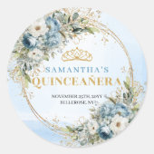 Sticker Rond Refined Dusty Blue Gold Eucalyptus 15th Birthday  (Devant)