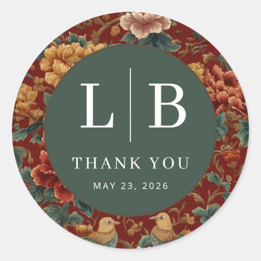 Sticker Rond Refined Red Floral Pattern (Devant)