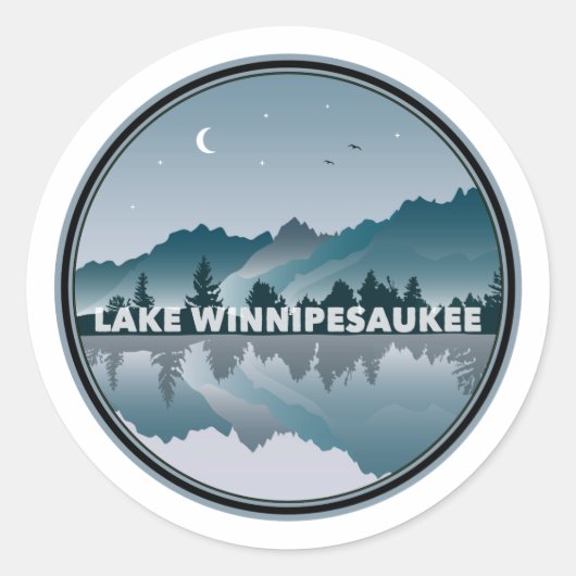 Sticker Rond Réflexion du New Hampshire du lac Winnipesaukee (Devant)