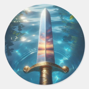 Sticker Rond Réflexion Mystique de l'Estampe d'Art de l'Épée de