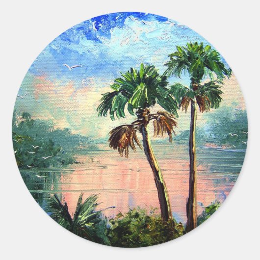 Sticker Rond Réflexions sur les palmiers (Devant)