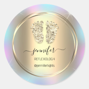Sticker Rond Réflexologie Pieds Bébé Or Holographe Or