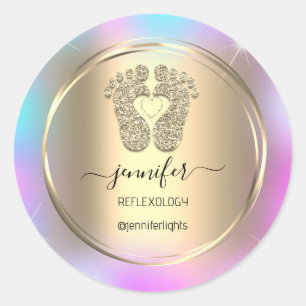 Sticker Rond Réflexologie Pieds bébé or Holographe Pieds or